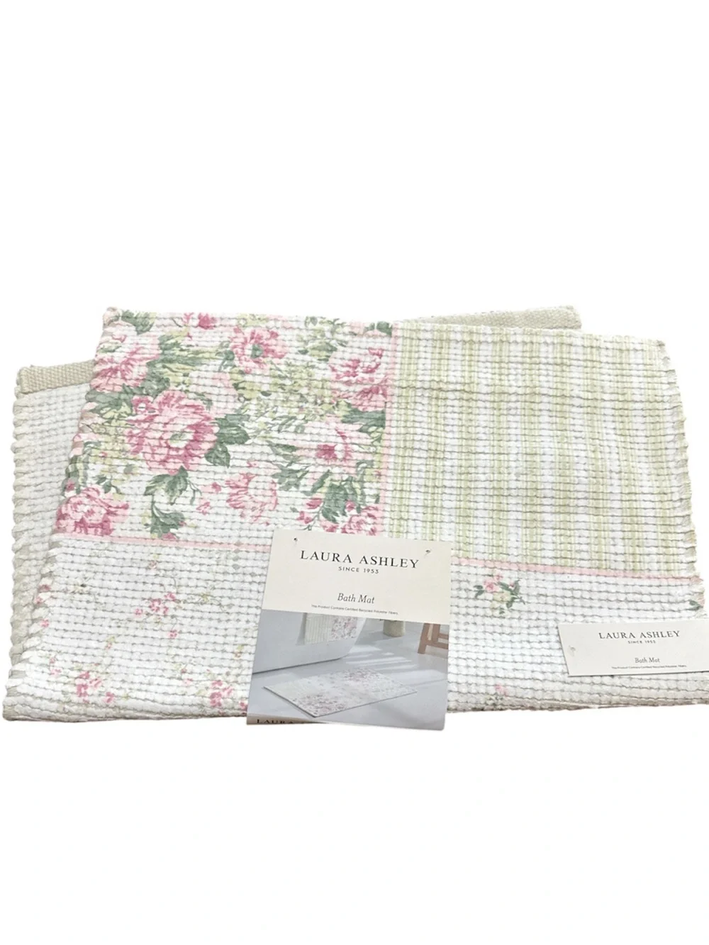 NEW Laura Ashley PINK & GREEN FLORAL Bath Rug